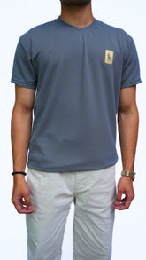 BLUE TEXTURED T-SHIRT